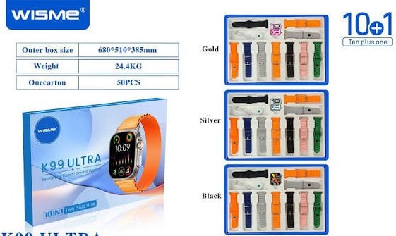 ساعت هوشمند ویسمی مدل K99 Ultra با ۱۰ مدل بند