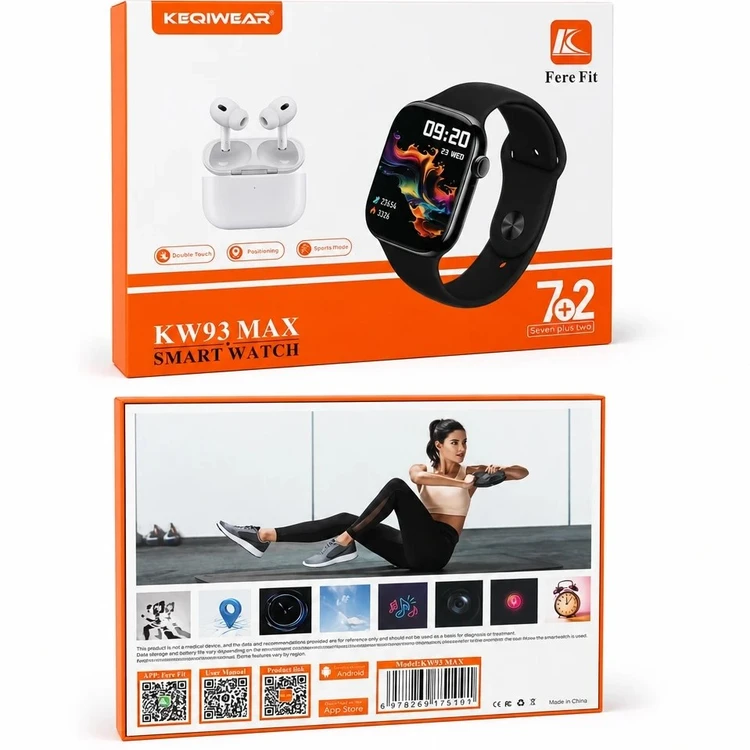ساعت هوشمند اپل KW93 Max با ۷ بند و ایرپاد